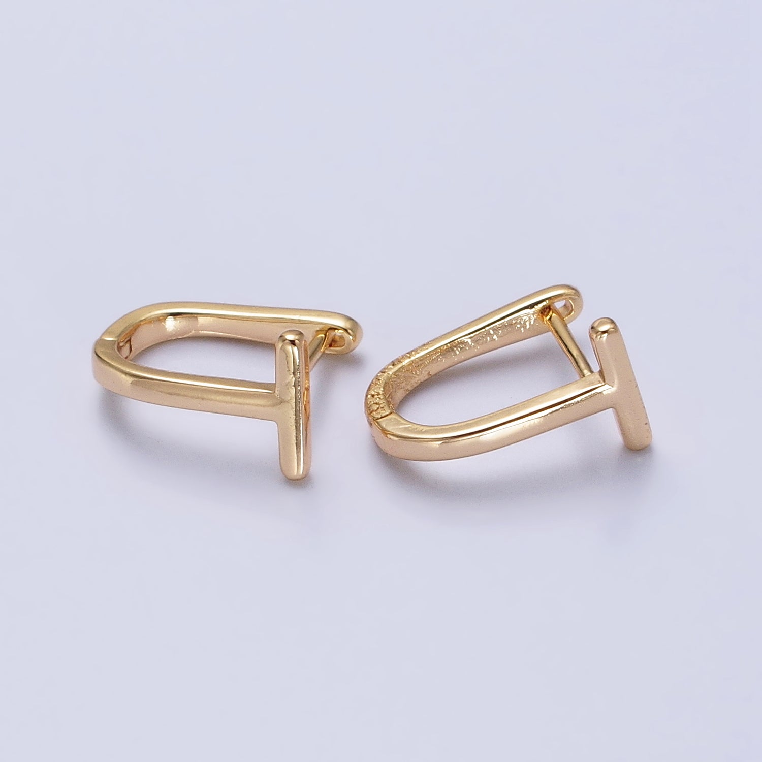 14K Gold plated 15mm T-Shaped Geometric Oblong U-Shaped Hoop Earrings in Gold | AB440
