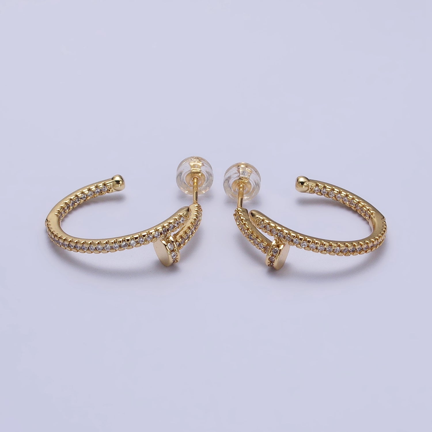 24K Gold plated 23mm Needle Micro Paved CZ Hoop Earrings in Gold & Silver | AB534 AB535