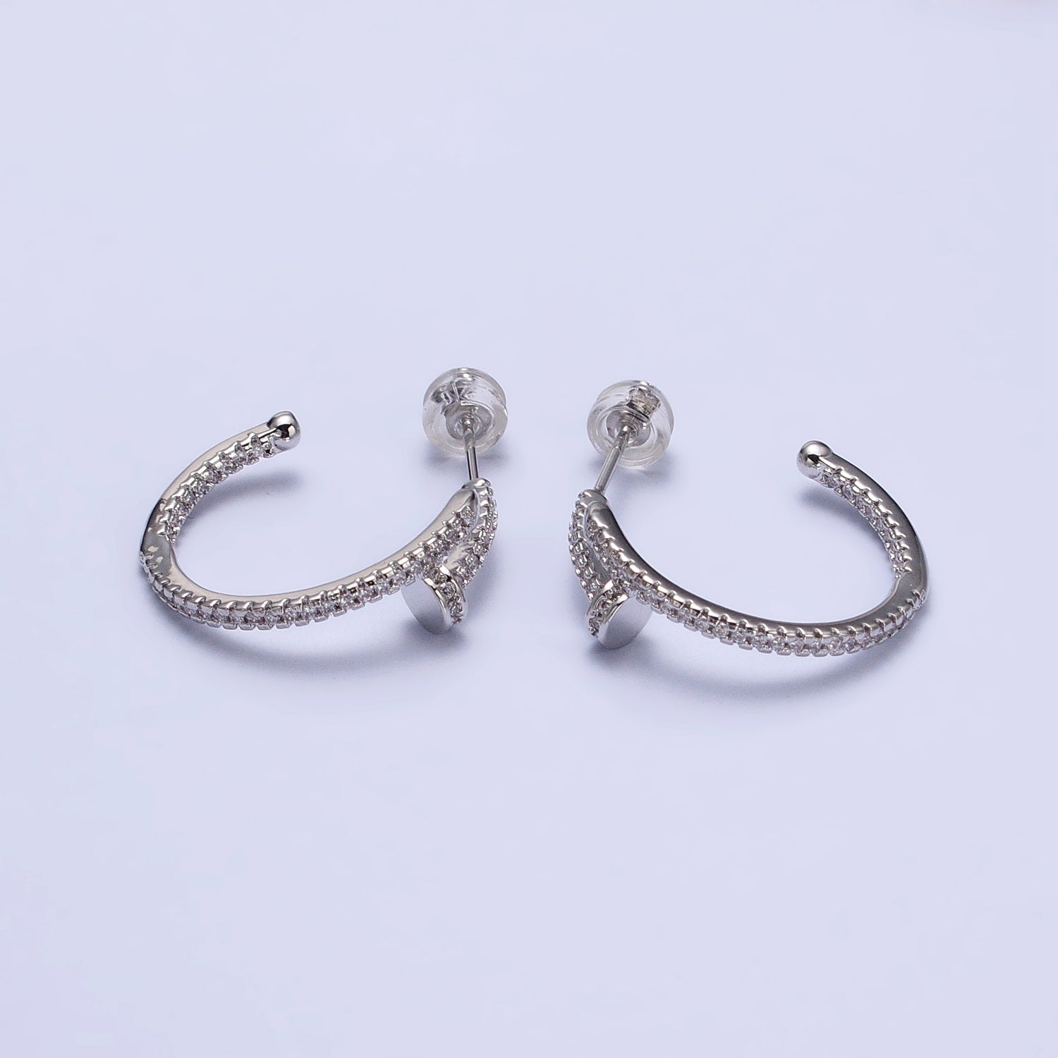 24K Gold plated 23mm Needle Micro Paved CZ Hoop Earrings in Gold & Silver | AB534 AB535