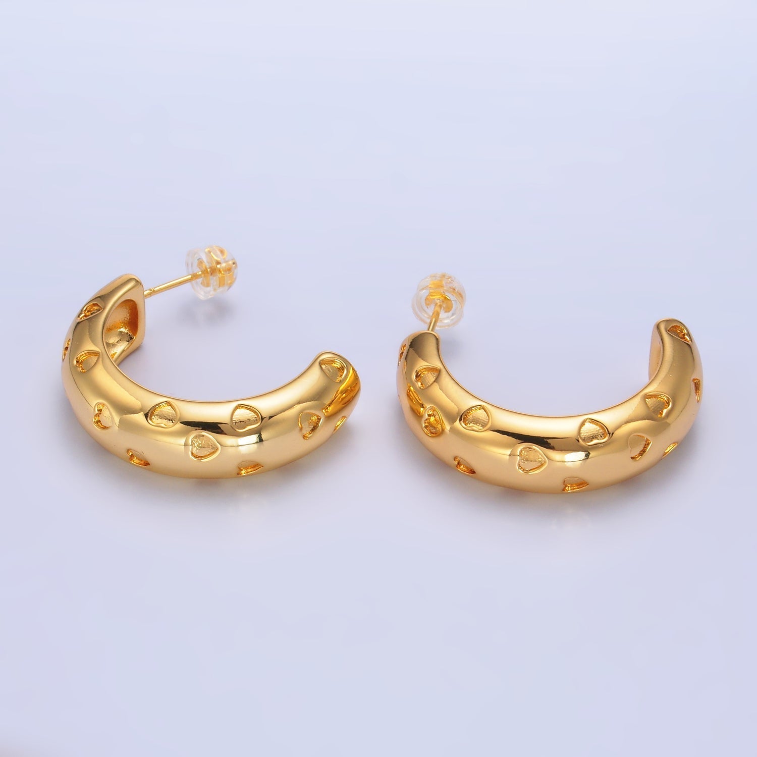 24K Gold plated 30mm Heart C-Shaped Hoop Earrings | AB683