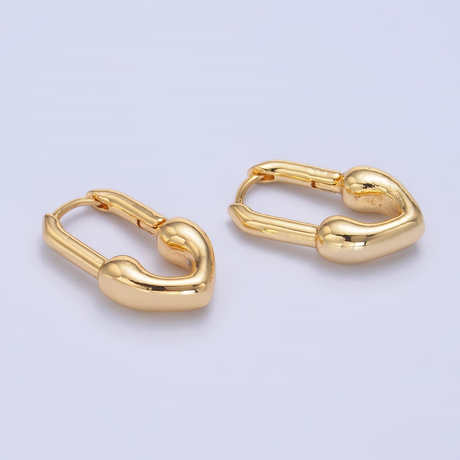 24K Gold plated 20mm Heart Padlock Oblong Hoop Earrings | AB685