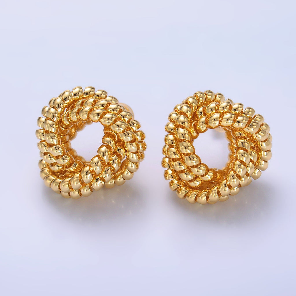 24K Gold plated 20mm Croissant Coil Geometric Knot Stud Earrings | AB705