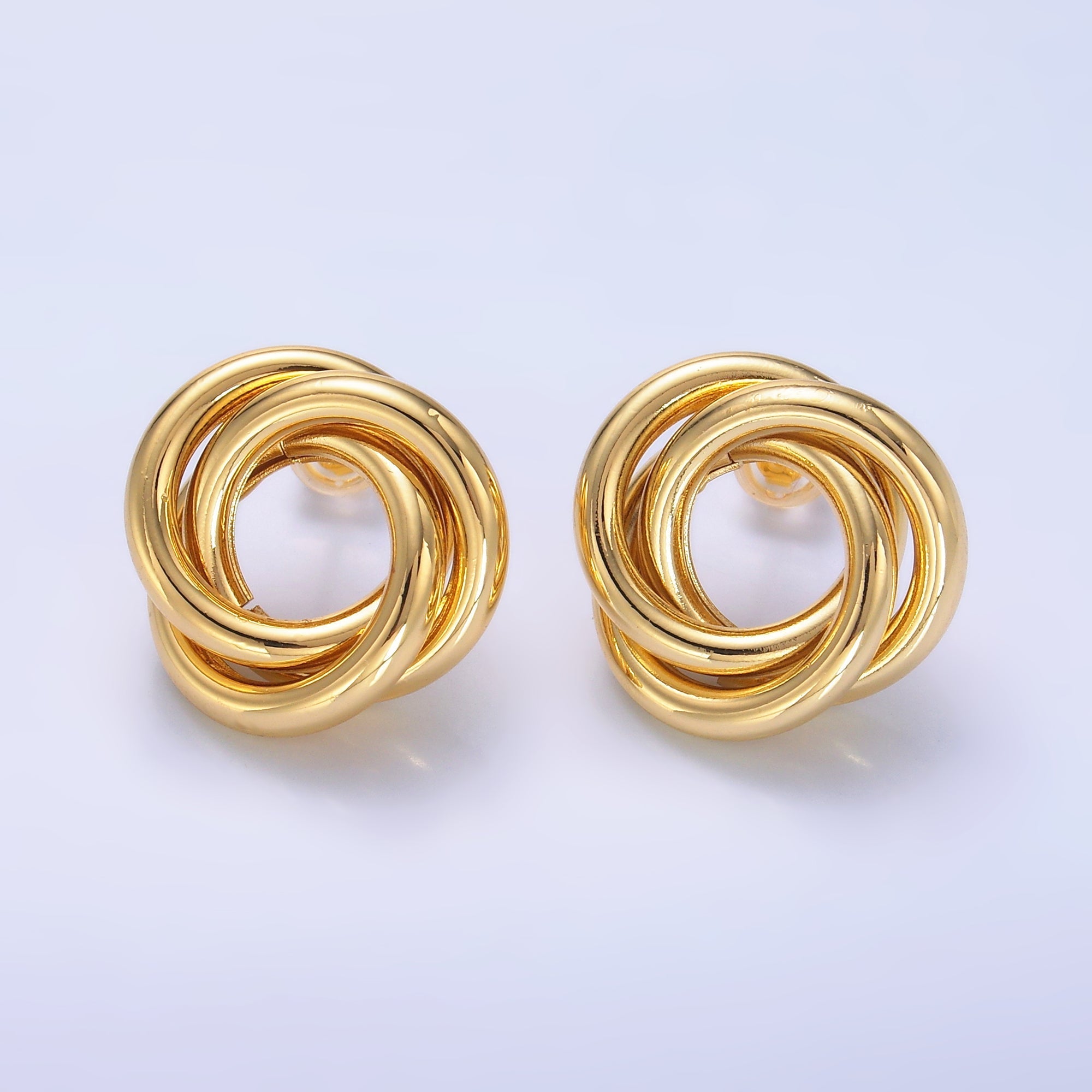 24K Gold plated 20mm Geometric Circular Knot Stud Earrings in Gold & Silver | AB706 AB707