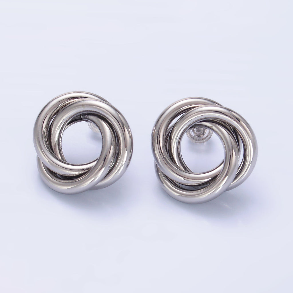 24K Gold plated 20mm Geometric Circular Knot Stud Earrings in Gold & Silver | AB706 AB707