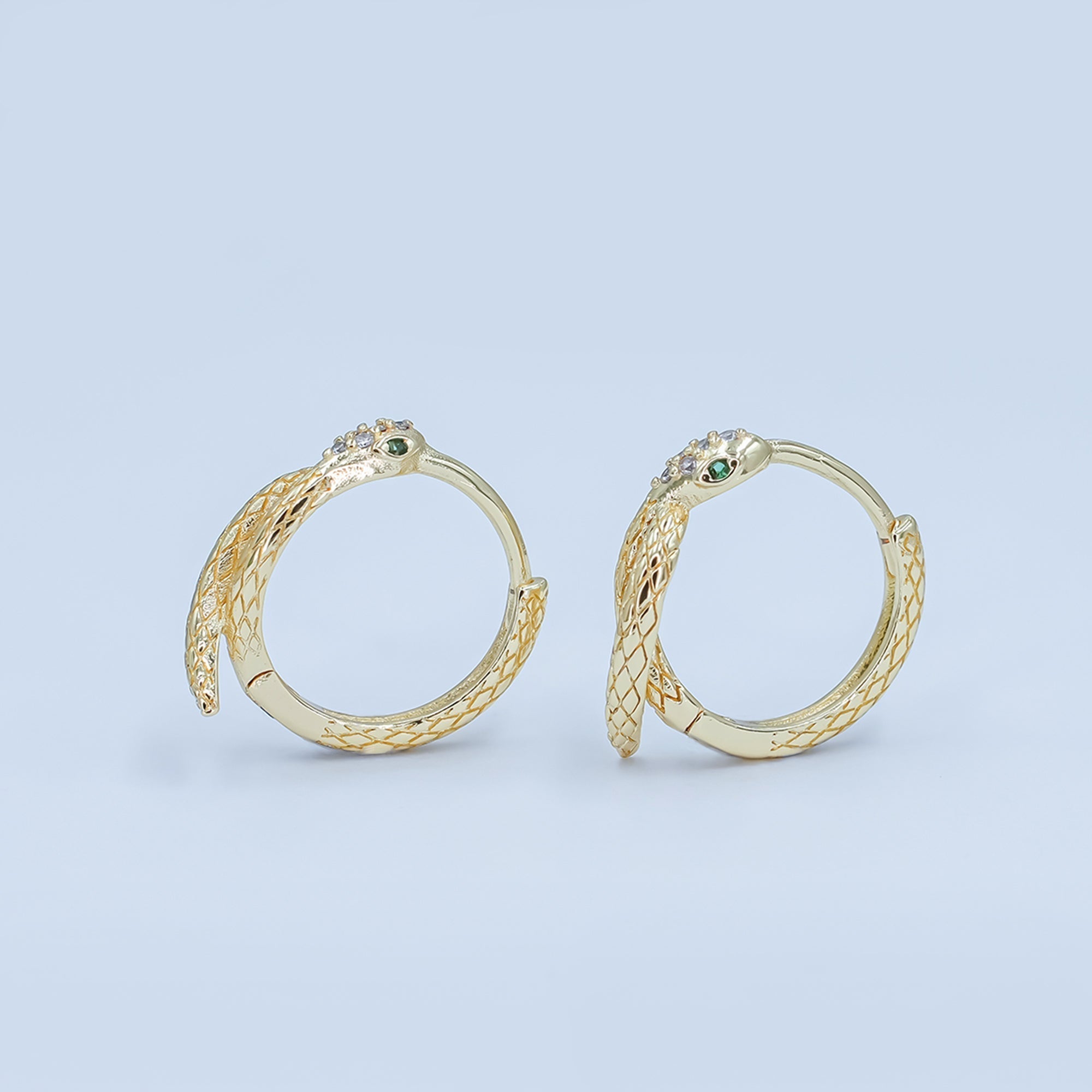 24K Gold plated CZ Scaled Snake Circular Huggie Hoop Earrings | AB745