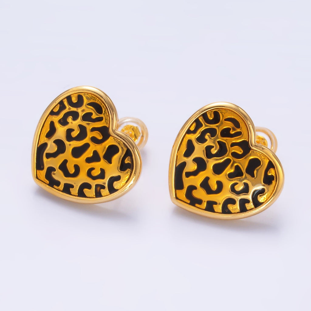 24K Gold plated Cheetah Print Heart Stud Earrings | AB853