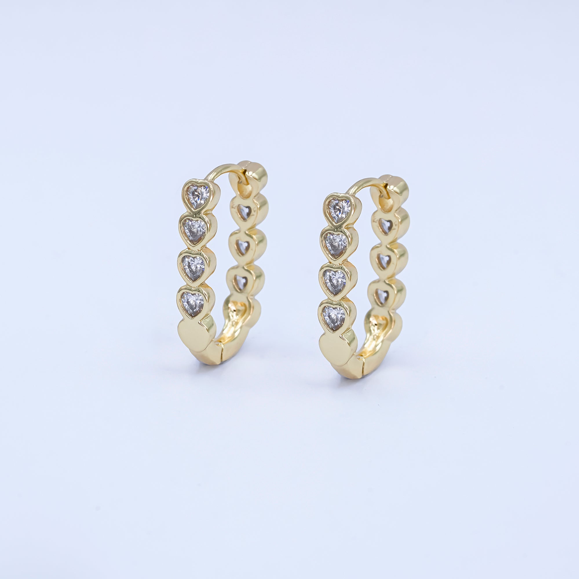 14K Gold plated Heart CZ Bezel Oblong U-Shaped Hoop Earrings | AB991