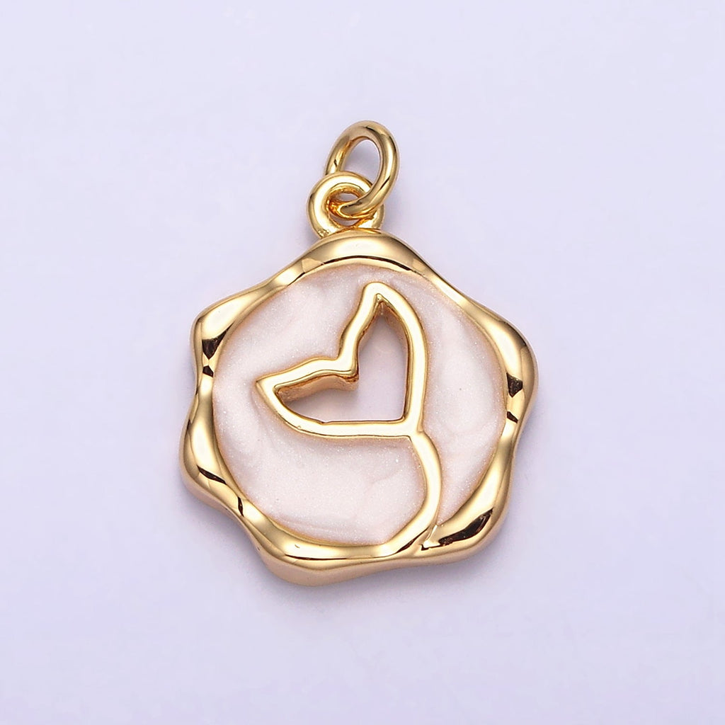 16K Gold plated White, Pink, Blue Ocean Whale Tail Glitter Enamel Stamped Round Charm in Gold & Silver | AC1093 - AC1098