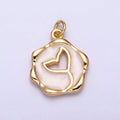 16K Gold plated White, Pink, Blue Ocean Whale Tail Glitter Enamel Stamped Round Charm in Gold & Silver | AC1093 - AC1098