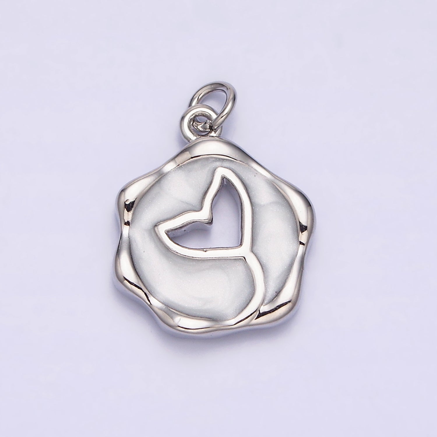 16K Gold plated White, Pink, Blue Ocean Whale Tail Glitter Enamel Stamped Round Charm in Gold & Silver | AC1093 - AC1098