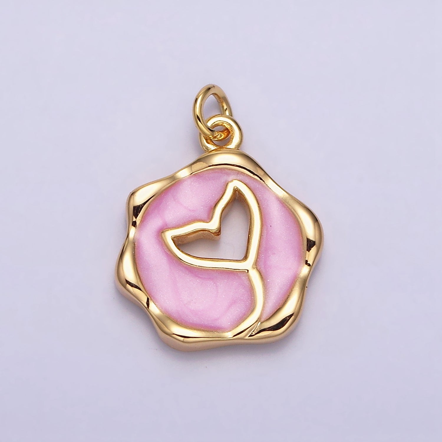 16K Gold plated White, Pink, Blue Ocean Whale Tail Glitter Enamel Stamped Round Charm in Gold & Silver | AC1093 - AC1098