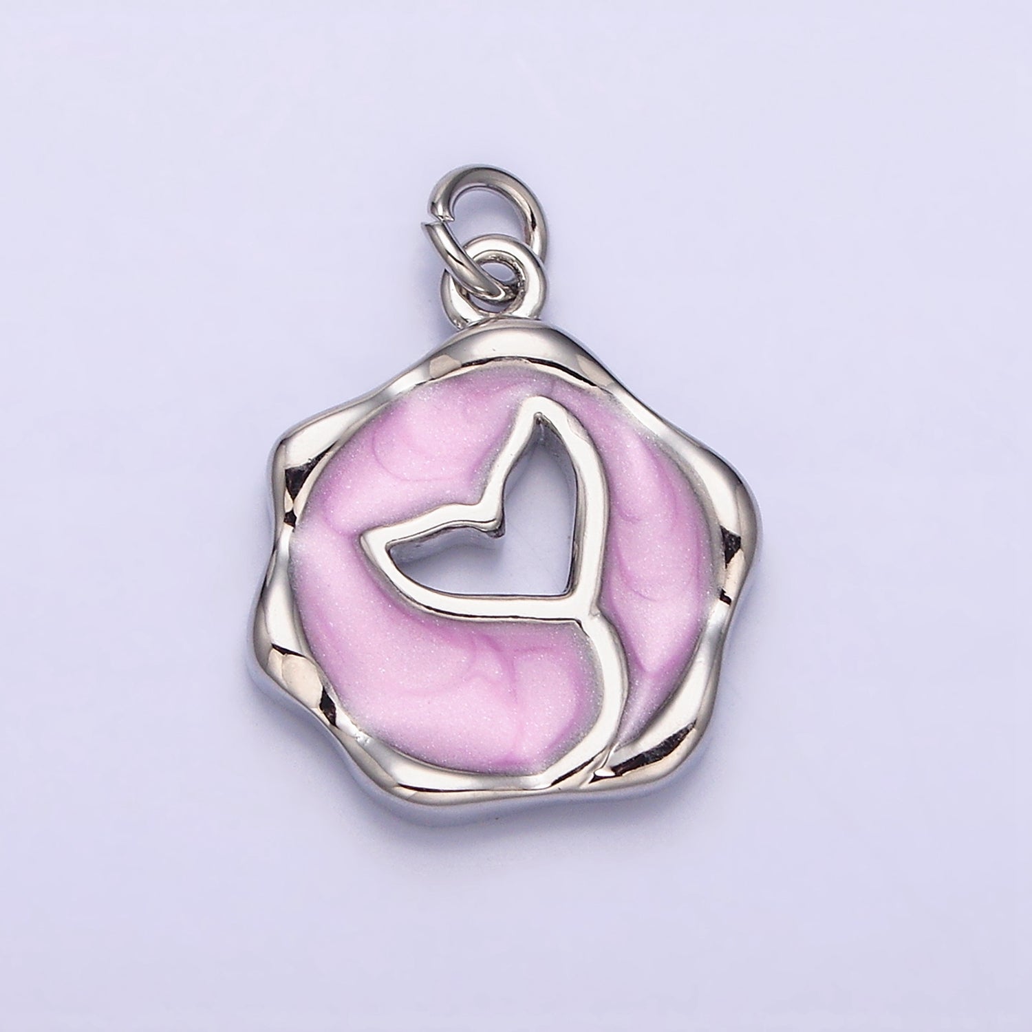 16K Gold plated White, Pink, Blue Ocean Whale Tail Glitter Enamel Stamped Round Charm in Gold & Silver | AC1093 - AC1098