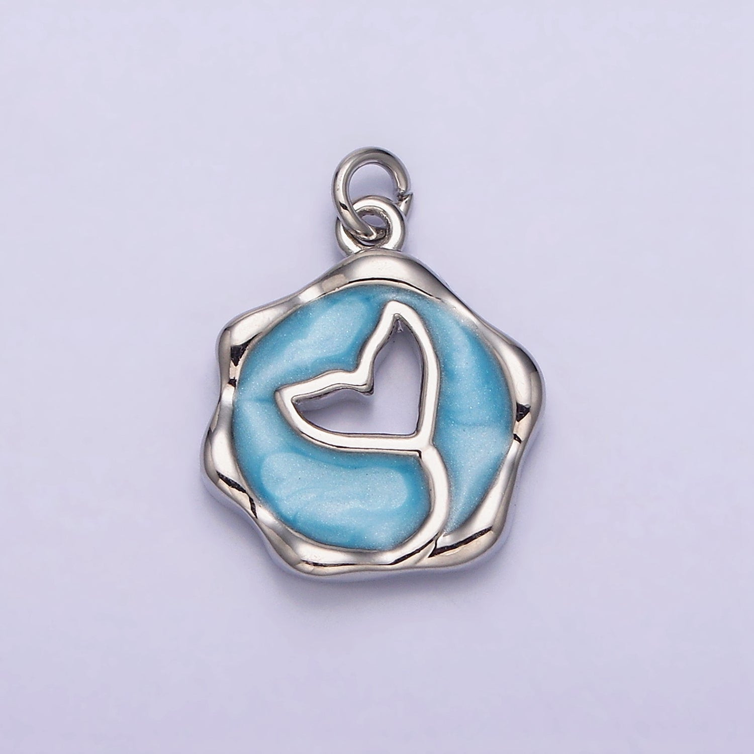 16K Gold plated White, Pink, Blue Ocean Whale Tail Glitter Enamel Stamped Round Charm in Gold & Silver | AC1093 - AC1098