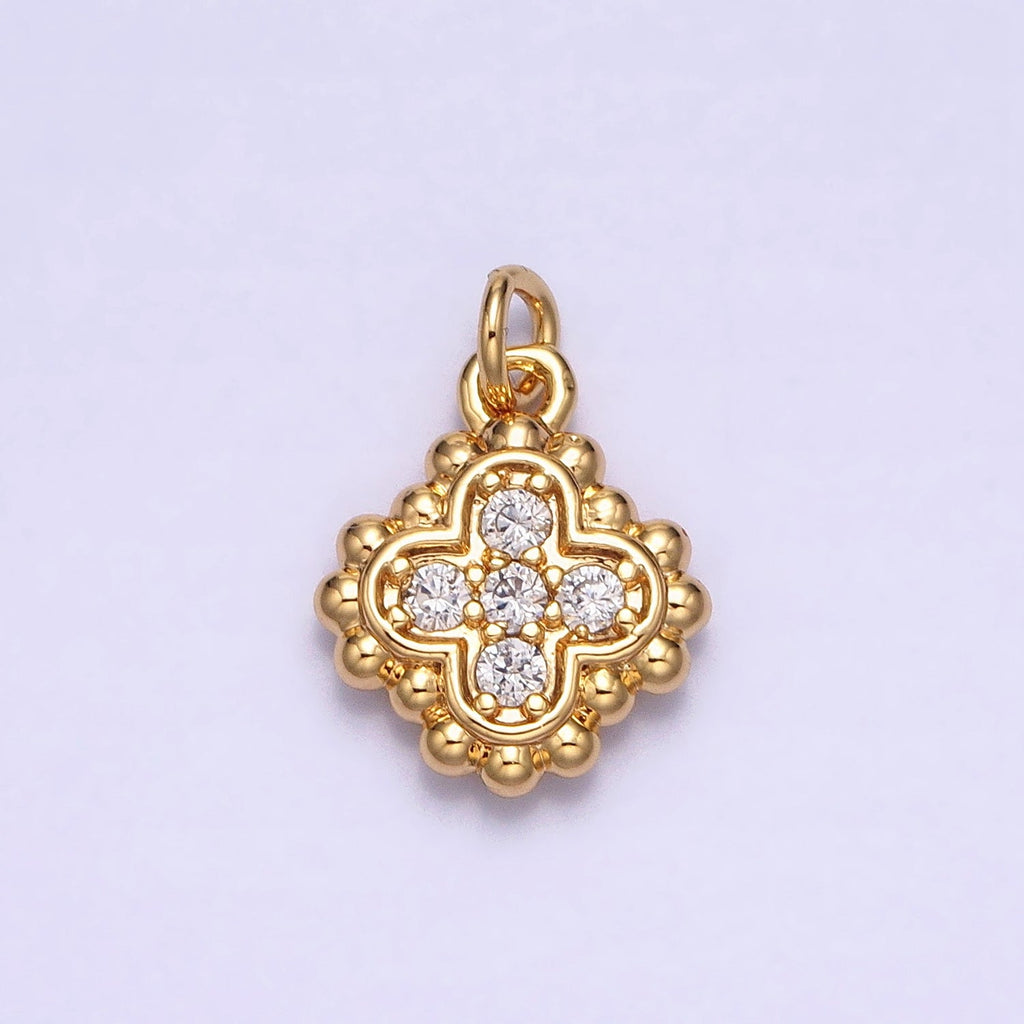 Gold, Silver Beaded Clear Micro Paved Clover Quatrefoil Add-On Charm | AC604 AC621