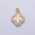 14K Gold plated 10.5mm Clover Quatrefoil Shell Pearl CZ Micro Paved Charm | AC730 - DLUXCA