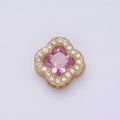 24K Gold plated 11.5mm Pink Micro Paved CZ Quatrefoil Clover Bead | AC862 - DLUXCA