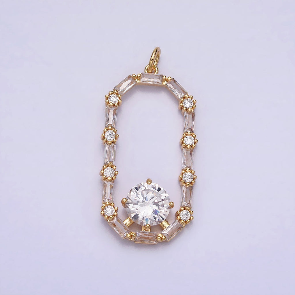 16K Gold plated Open Oblong Clear CZ Baguette Round CZ Charm in Gold & Silver | AC970 AC971