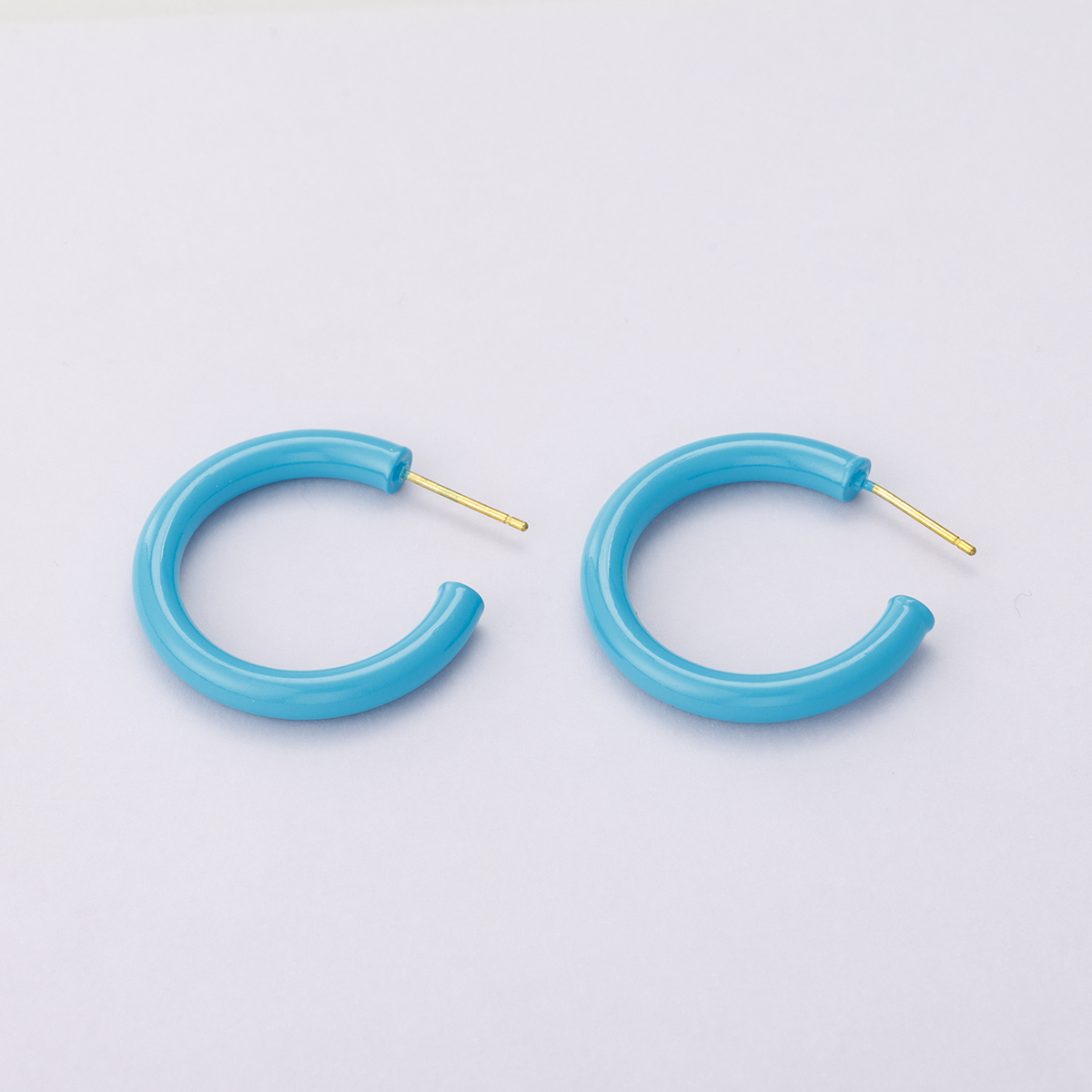 14K Gold plated 30mm Blue Enamel C-Shaped Hoop Earrings | AD-00380