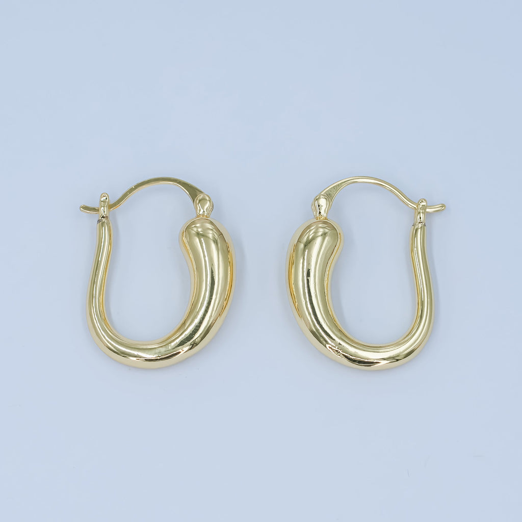 24K Gold plated Molten U-Shaped Latch Hoop Earrings | AD1207