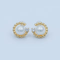 White Shell Pearl CZ Croissant C-Shaped Stud Earrings in Gold & Silver | AD1359 AD1360