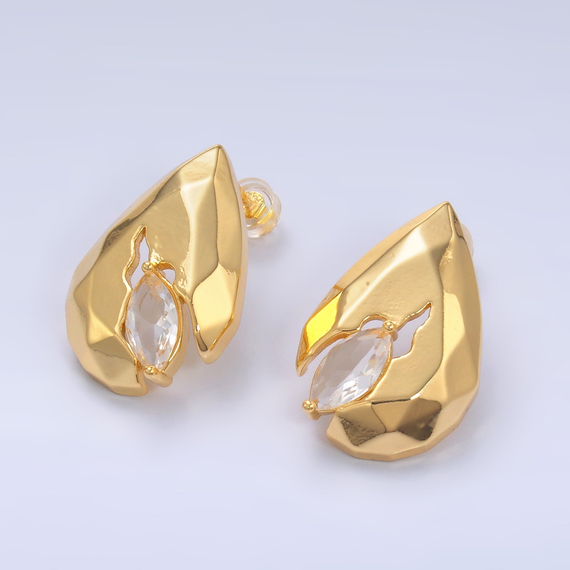 24K Gold plated 25mm Marquise CZ Geometric Teardrop Stud Earrings Set | AD240