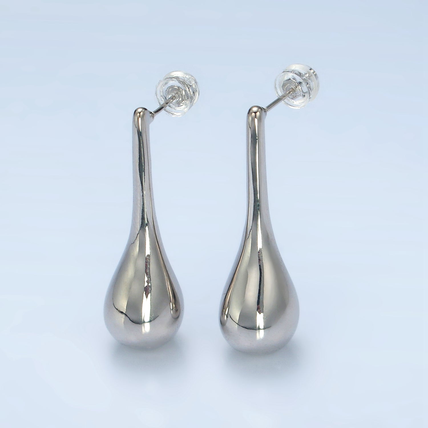 24K Gold plated 34mm Teardrop Molten Drop Stud Earrings in Gold & Silver | AD590 AD591