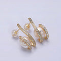 16K Gold plated 21.5mm Iridescent Shell Pearl Micro Paved CZ Claw Drop Stud Earrings in Gold & Silver | AD972 AD973