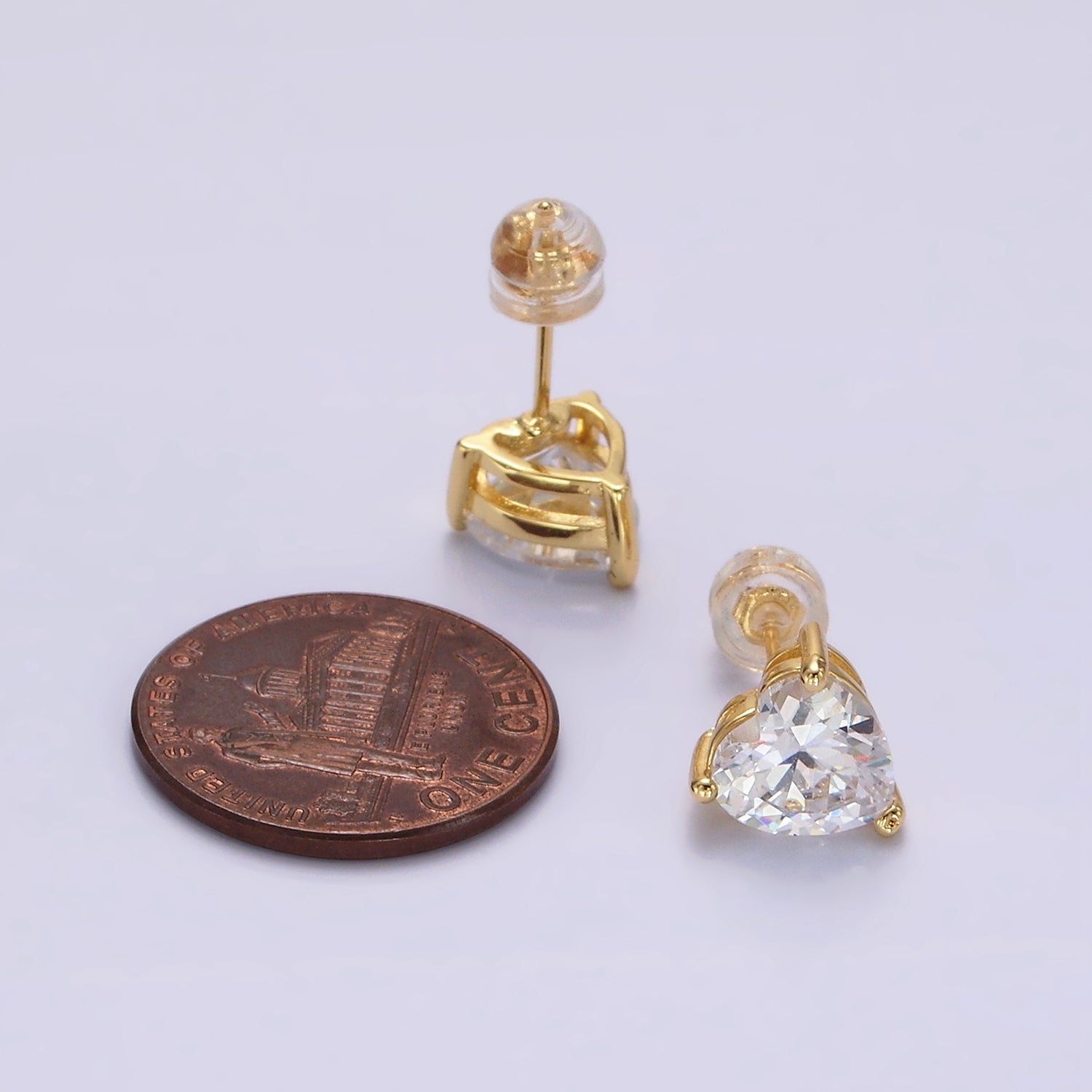 14K Gold plated 6.5mm, 9mm Clear CZ Heart Bezel Stud Earrings | AE599 AE762