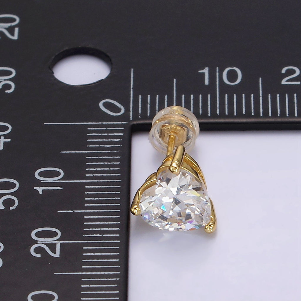 14K Gold plated 6.5mm, 9mm Clear CZ Heart Bezel Stud Earrings | AE599 AE762