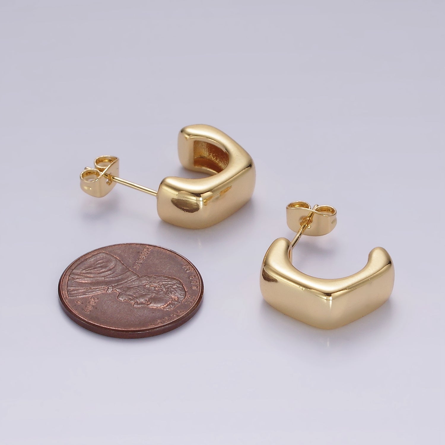 14K Gold plated 15mm Hexagonal Minimalist C-Shaped Hoop Earrings | AE950 - DLUXCA