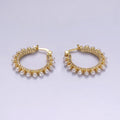 14K Gold plated 23.5mm Micro Paved CZ Shell Pearl Dotted Latch Hoop Earrings in Gold & Silver | AE993 AE994