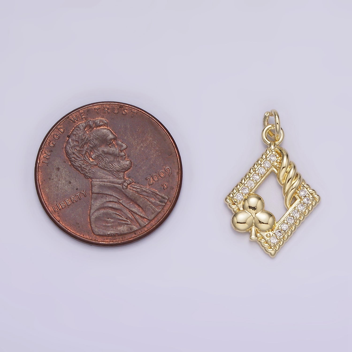14K Gold plated Open Rhombus Micro Paved Twisted Clubs Card Charm | AG258 - DLUXCA