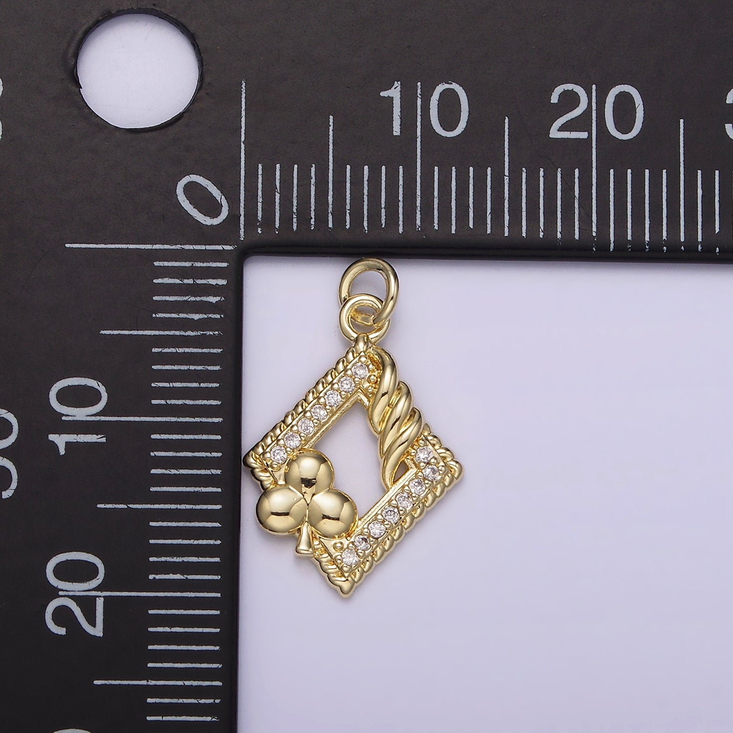 14K Gold plated Open Rhombus Micro Paved Twisted Clubs Card Charm | AG258 - DLUXCA
