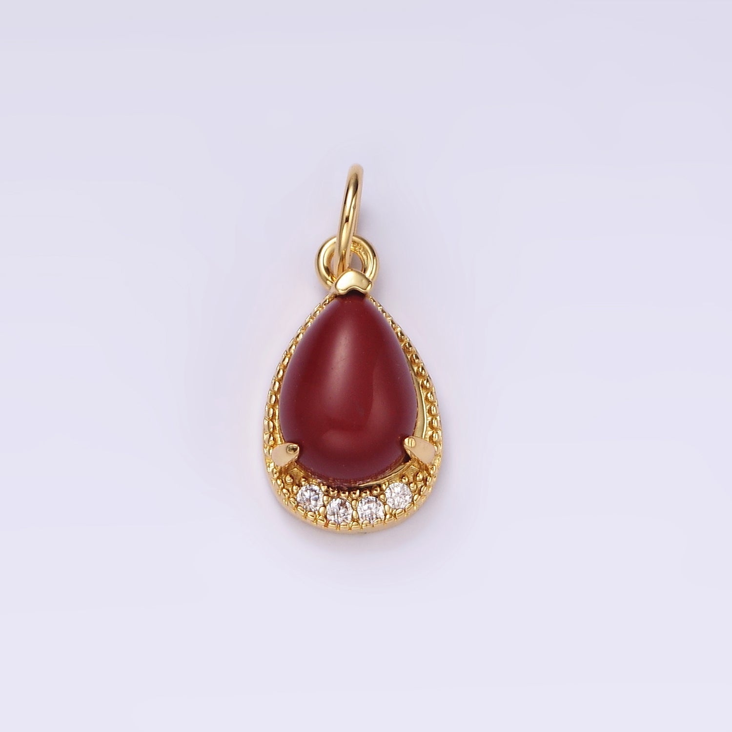14K Gold plated Carnelian, Citrine, Aventurine, Tiger Eye, Amethyst Micro Paved CZ Teardrop Charm | AG481 - AG485