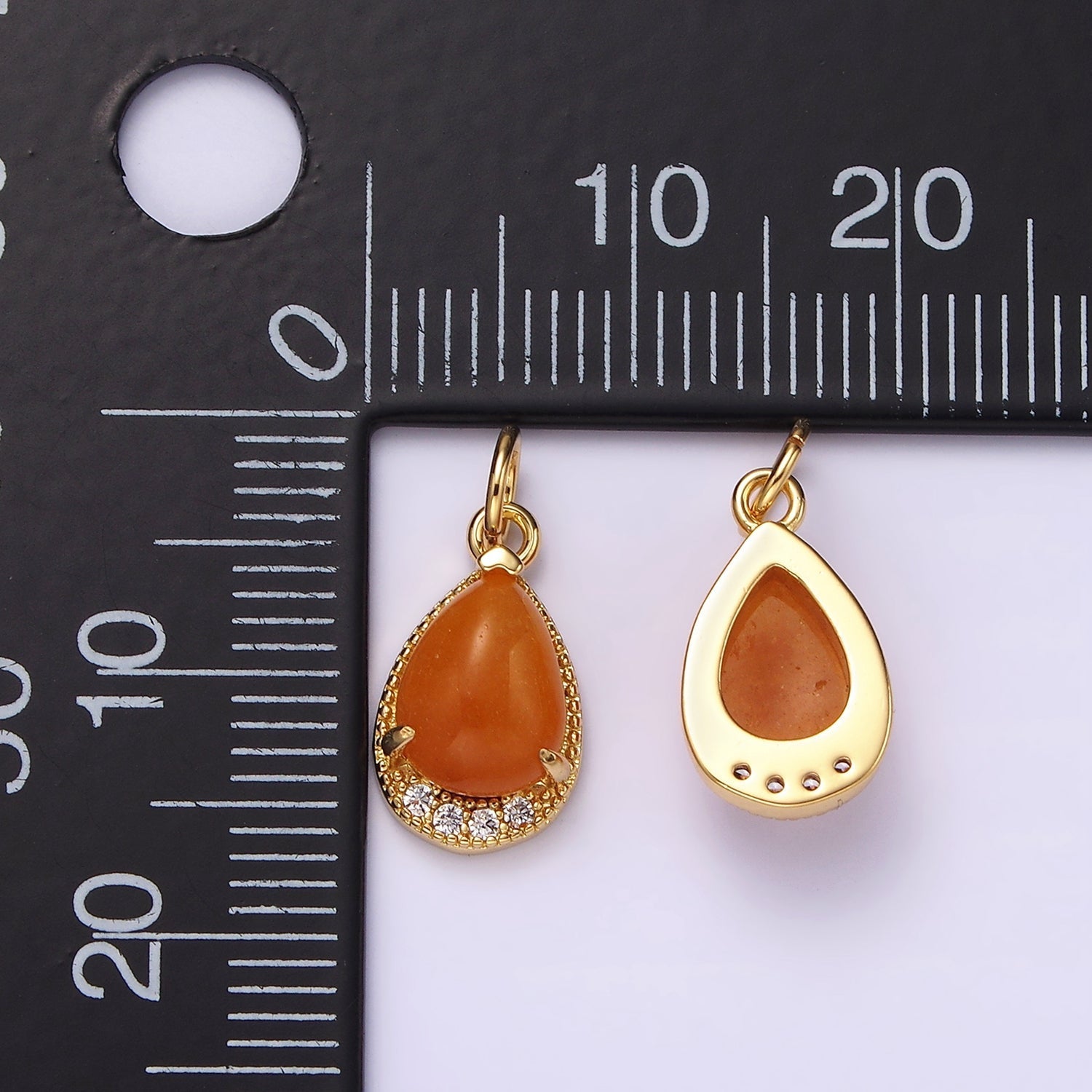 14K Gold plated Carnelian, Citrine, Aventurine, Tiger Eye, Amethyst Micro Paved CZ Teardrop Charm | AG481 - AG485