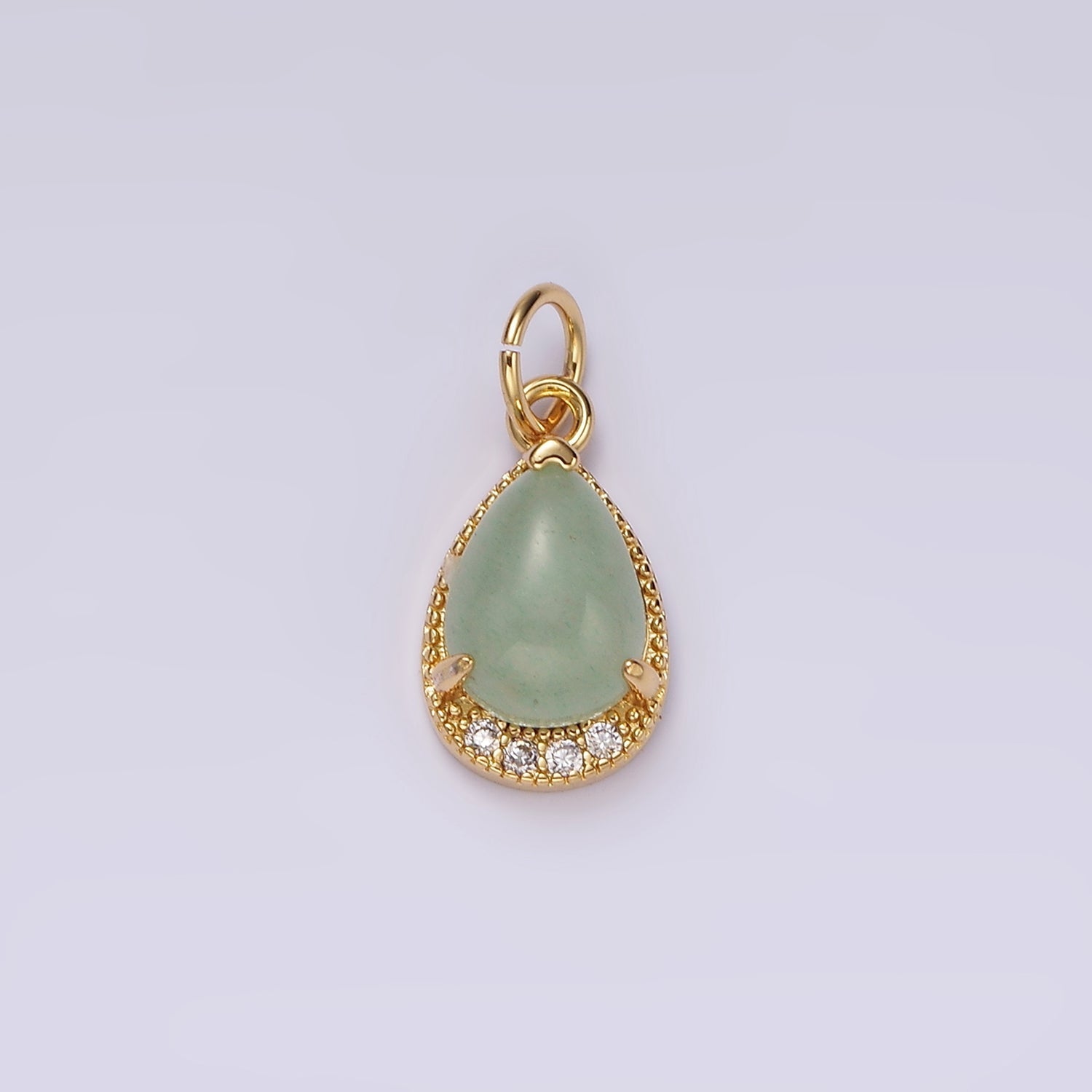 14K Gold plated Carnelian, Citrine, Aventurine, Tiger Eye, Amethyst Micro Paved CZ Teardrop Charm | AG481 - AG485