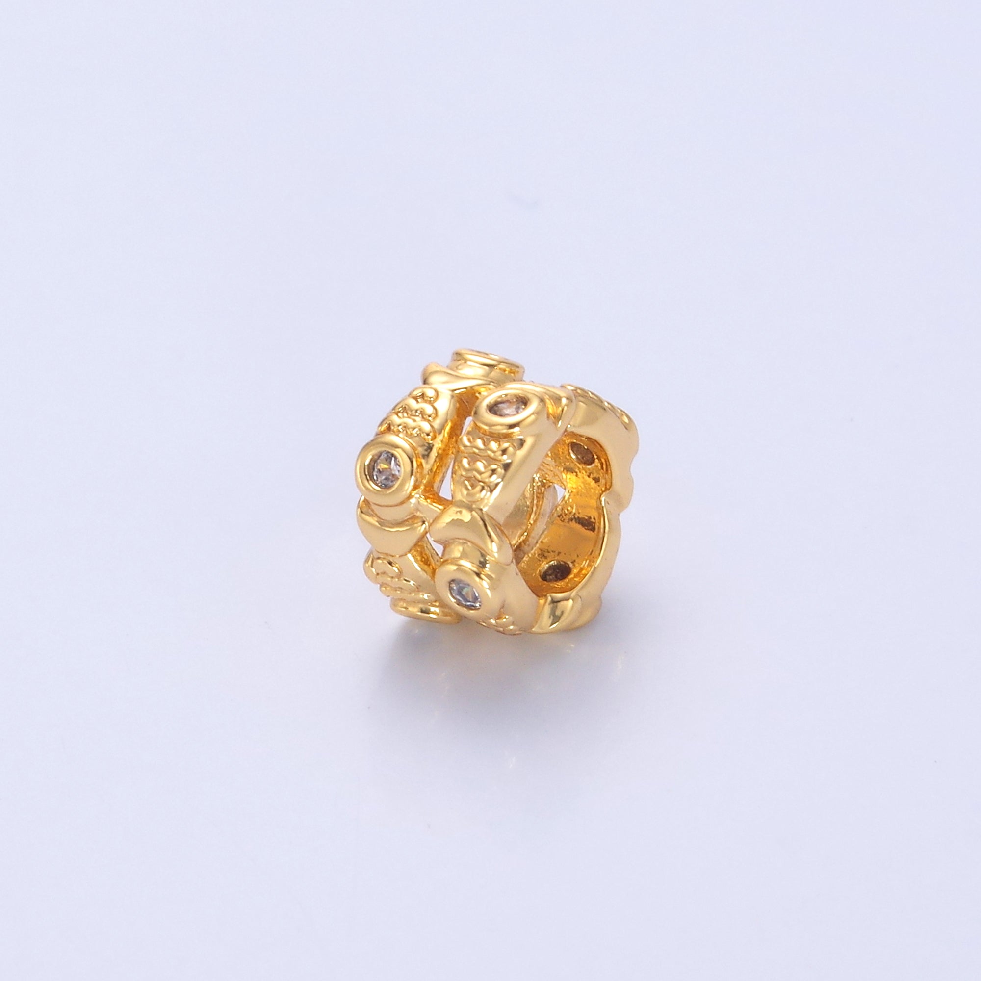24K Gold plated Double Fish Clear CZ Rhondelle Bead in Gold & Silver | B646
