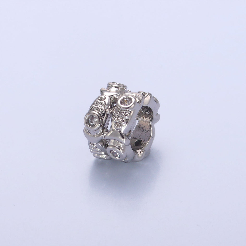 24K Gold plated Double Fish Clear CZ Rhondelle Bead in Gold & Silver | B646