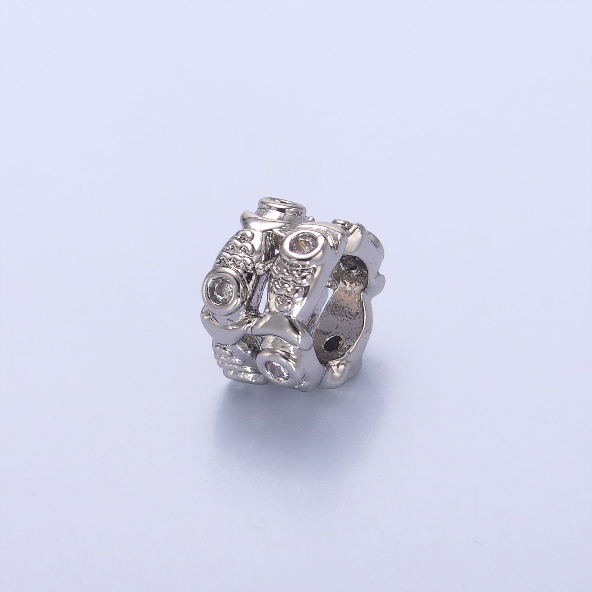 24K Gold plated Double Fish Clear CZ Rhondelle Bead in Gold & Silver | B646