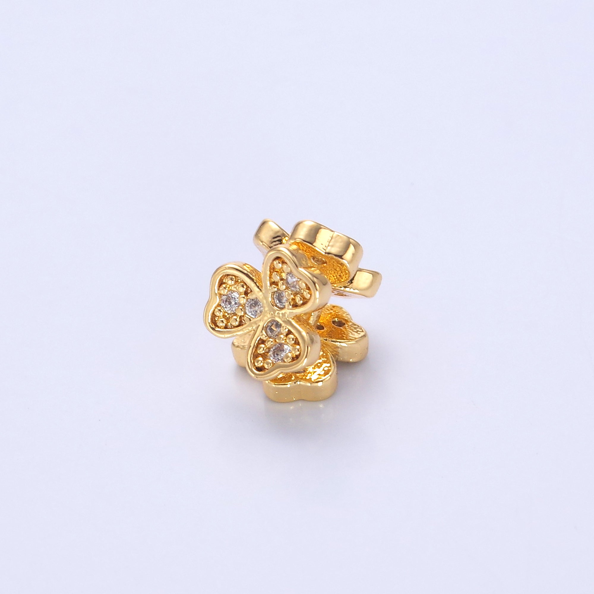 24K Gold plated Micro Paved CZ Clover Flower Bead in Gold & Silver | B647