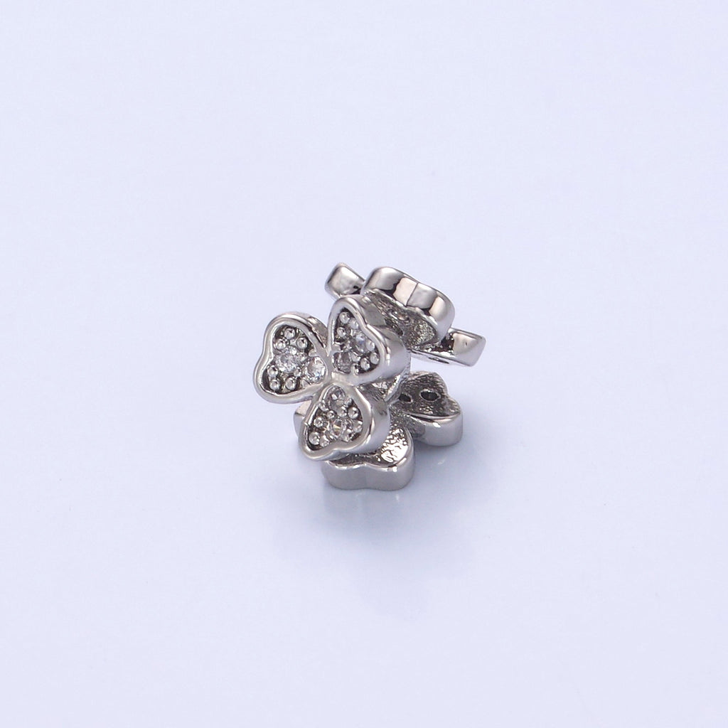 24K Gold plated Micro Paved CZ Clover Flower Bead in Gold & Silver | B647