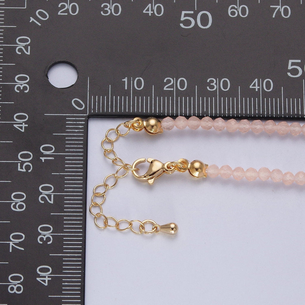 24K Gold plated 3mm Round Gemstone 15 Inch Necklace | WA-3074