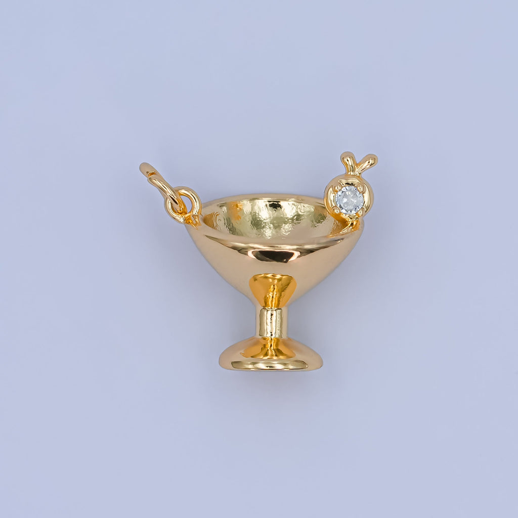 24K Gold plated Clear CZ Martini Glass 3D Multidimensional Charm | C001