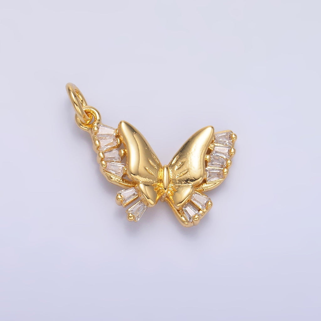 24K Gold plated Baguette CZ Butterfly Charm in Gold & Silver | C018