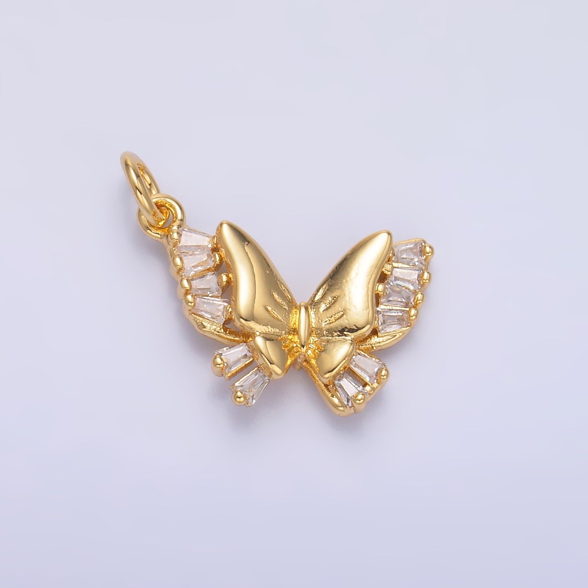 24K Gold plated Baguette CZ Butterfly Charm in Gold & Silver | C018