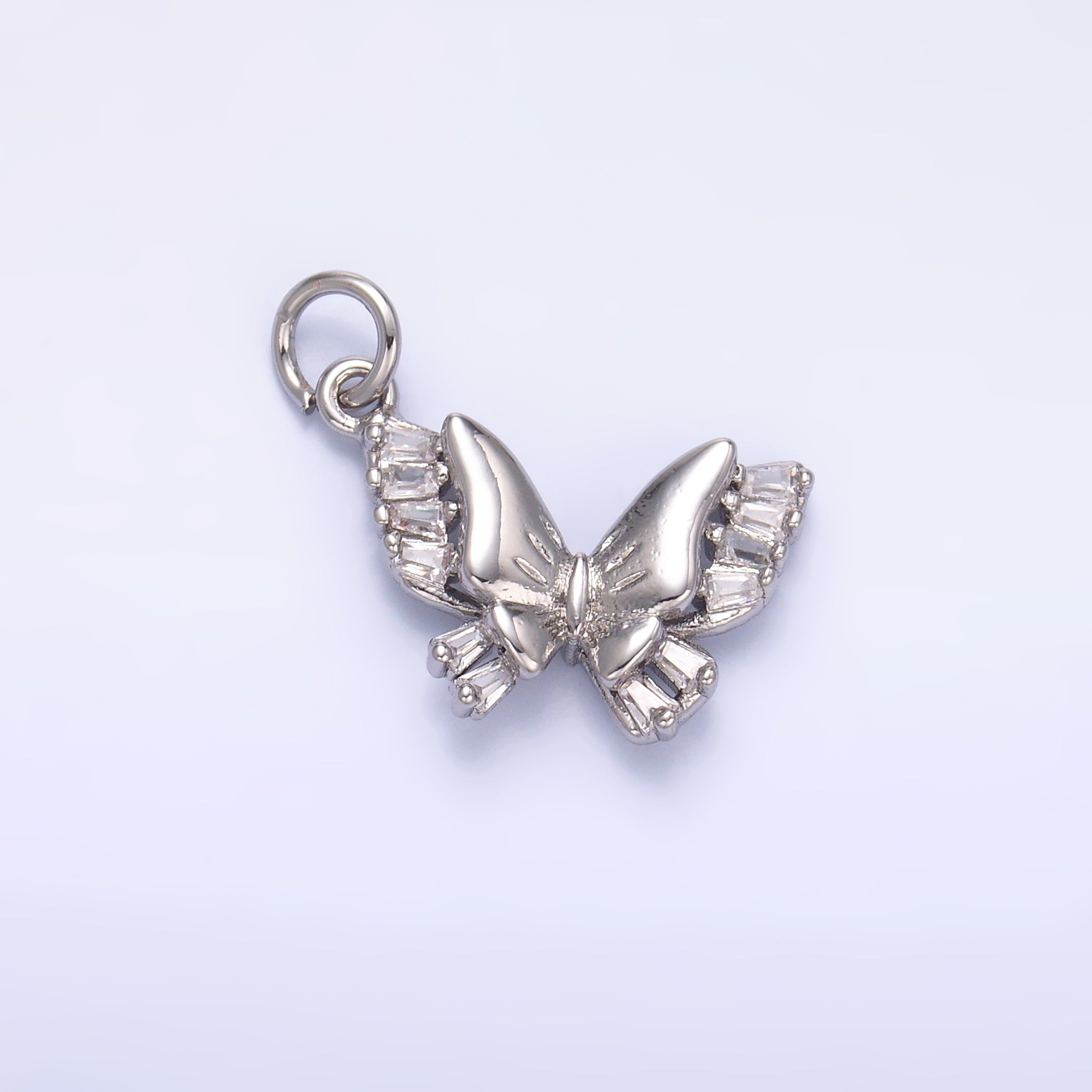 24K Gold plated Baguette CZ Butterfly Charm in Gold & Silver | C018