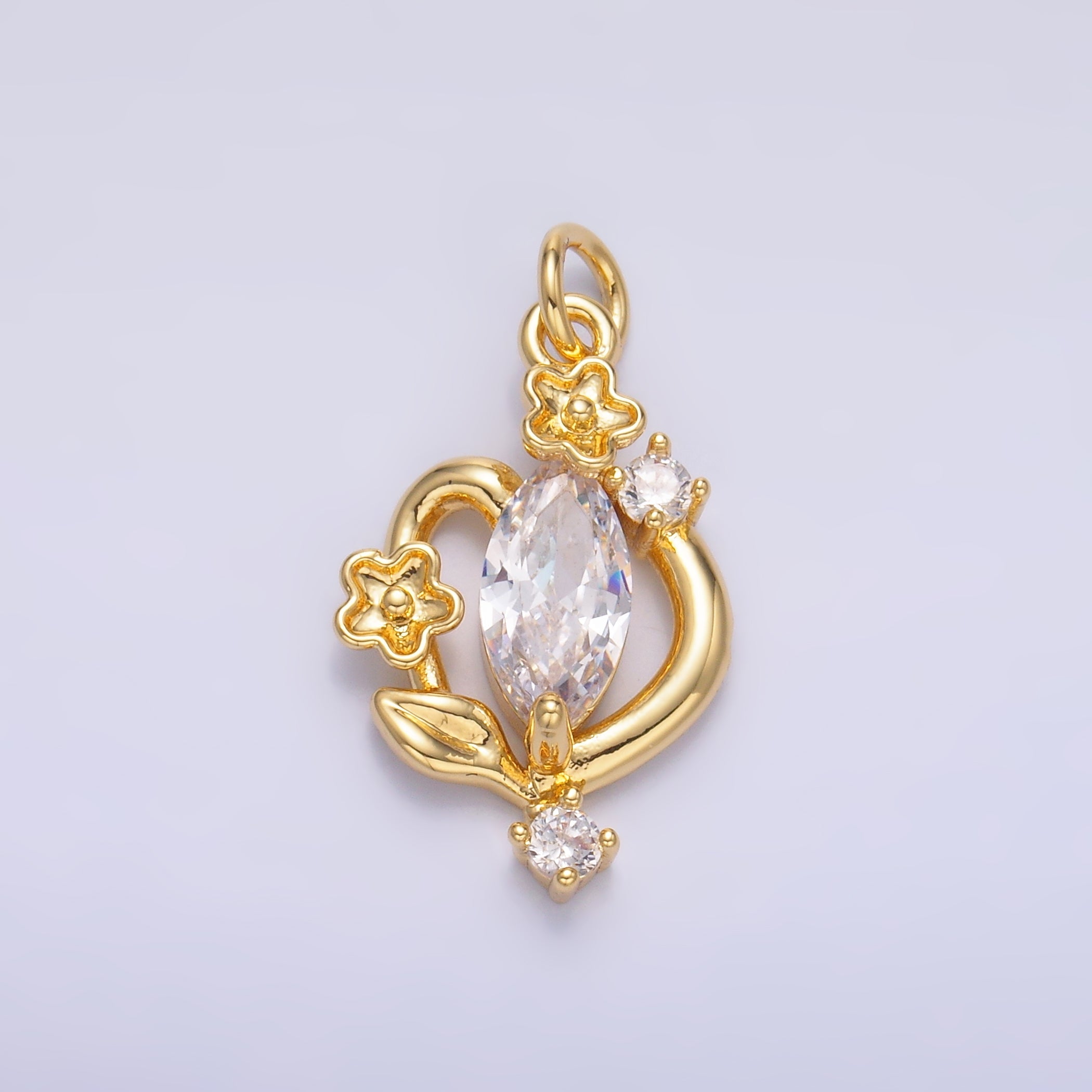 24K Gold plated Marquise CZ Vine Flower Charm in Gold & Silver | C031