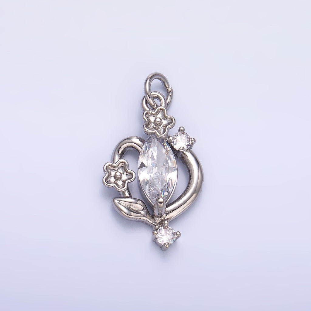 24K Gold plated Marquise CZ Vine Flower Charm in Gold & Silver | C031