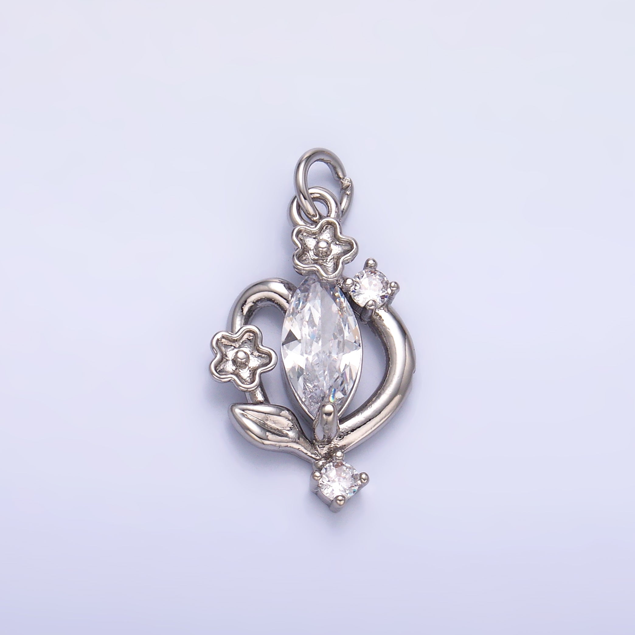 24K Gold plated Marquise CZ Vine Flower Charm in Gold & Silver | C031