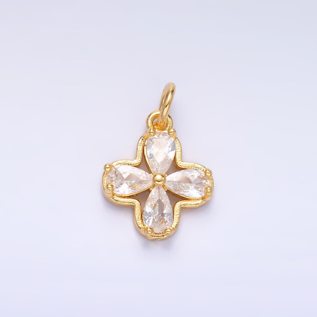 24K Gold plated Clear CZ Bezel Flower Mini Charm in Gold & Silver | C033